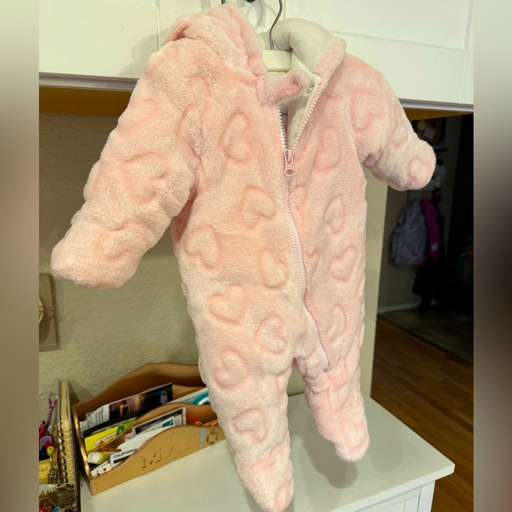 Pink Hooded Footie Zip-up One Piece